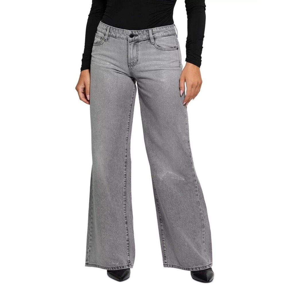 Guess Women's Mid-Rise Sexy Palazzo Shimmer Gray Jeans 25W x 30L - NEW